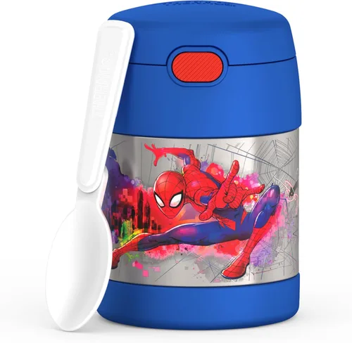 THERMOS FUNTAINER - Tarro de alimentos aislado de 10 onzas, tarro de comida para niños con cuchara plegable, Spider-Man