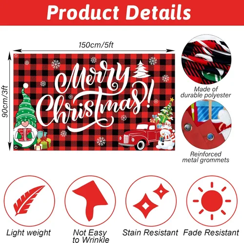 Miniatura 3 de Bandera de Feliz Navidad de 3 x 5 pies para decoración de patio y pancarta de búfalo rojo a cuadros de búfalo rojo, decoración al aire libre