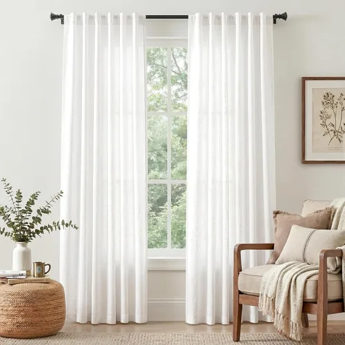 Miniatura 90 de JINCHAN Cortinas de lino de 108 pulgadas de largo, juego de 2 paneles, cortinas de ventana para sala de estar y dormitorio, cortinas