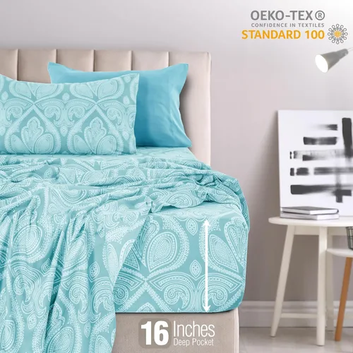 Miniatura 4 de LDC LUX Décor Colección - Juego de sábanas para cama de tamaño individual con estampado de cachemira – 4 piezas de sábanas de microfibra ultra