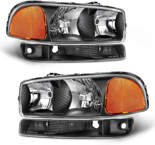 Conjunto de faros delanteros GMC Yukon negros 00-06 para GMC Sierra 1500/2500/3500 1999-2006 con reflector de repuesto para conductor y pasajero