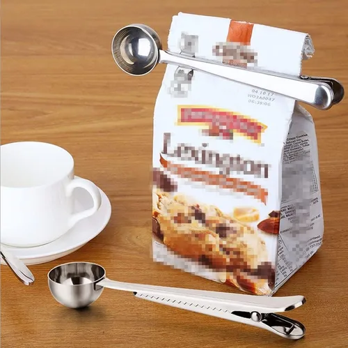 Miniatura 5 de Paquete de 4 pinzas para café, cuchara medidora de café de mango largo de 6 3/4 pulgadas, cuchara medidora de café de 0.5 fl oz con clip para bolsa