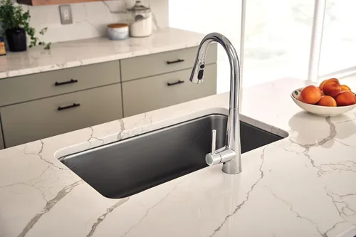 Miniatura 10 de Moen grifo de cocina desplegable de cromo elegante con rociador retráctil con potencia mejorada, grifo de cocina moderno de arco alto, instalación