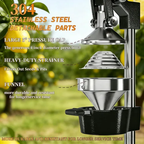 Miniatura 3 de Exprimidor manual de hierro fundido, exprimidor manual de alta resistencia, prensa manual fácil de limpiar, exprimidor de jugo manual para cítricos