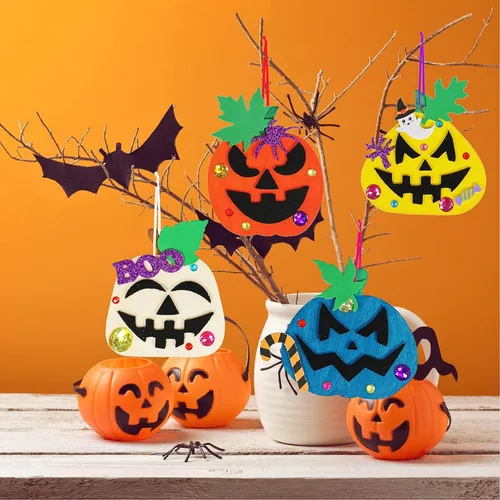 Miniatura 3 de Winlyn Juego de 63 juegos de manualidades de Halloween, manualidades de otoño, adornos de calabaza de madera, decoraciones de decoración