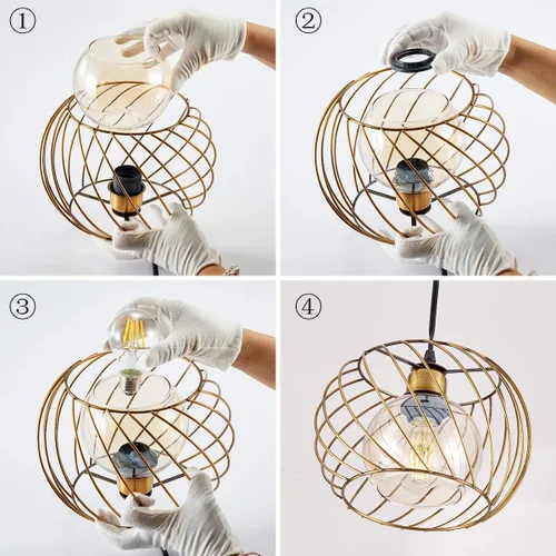 Miniatura 8 de YLONG-ZS Lámparas colgantes de vidrio pequeñas doradas, iluminación colgante regulable enchufable para dormitorio y sala de estar, cable de 16 pies