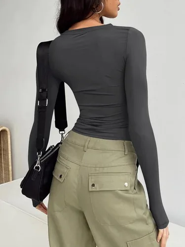 Miniatura 3 de AUTOMET Camisas de manga larga de 3 piezas para mujer, básicas, para salir, otoño, moda, ropa interior, ajustada, Y2K