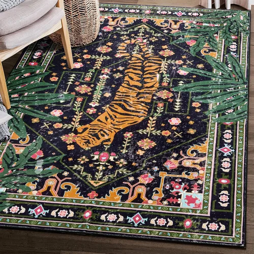 Miniatura 12 de Alfombras hippie, alfombras de 2 x 3 de lana sintética tropical rosa boho para baño, cocina, entrada interior pequeña. Alfombra moderna vintage