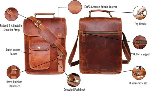 Miniatura 6 de Bolso de mensajero de cuero, bolso de hombro, bolso cruzado vintage para mujeres y hombres, bolso de lona para hombre, cartera de hombre
