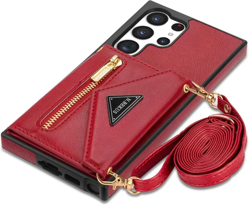 Miniatura 18 de Funda de cuero con tapa para Samsung Galaxy S23 5G, funda cruzada con soporte para tarjeta de crédito y correa con cordón de 6.1 pulgadas, para Negro