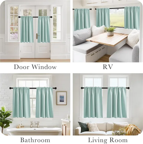 Miniatura 6 de PONY DANCE - Cortinas opacas pequeñas azul aguamarina para cocina, sobre fregadero, para caravana, con aislamiento térmico y bolsillo para barra, 2