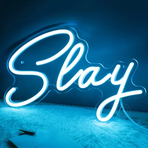 Miniatura 3 de SYLHOME Slay - Letrero de luz LED de neón azul genial para niños y niñas, para dormitorio, juegos, sala de juegos, escritorio, decoración de pared