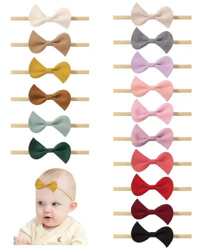 Miniatura 15 de doboi - 24 diademas de flores y lazos para bebés, niñas, recién nacidos, niños pequeños, cintas elásticas de nailon suaves, accesorios