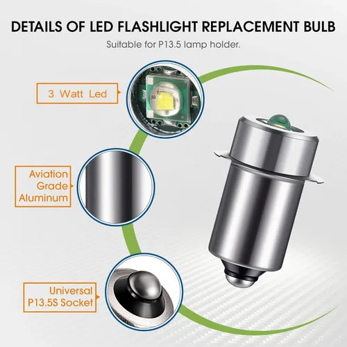 Miniatura 3 de Honoson 3 piezas 3-6v bombilla LED bombilla de repuesto 3w dc3v P13.5s LED linterna reemplazo