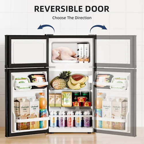 Miniatura 6 de Antarctic Star Mini refrigerador con congelador, refrigerador compacto de doble puerta, termostato ajustable, refrigerador pequeño para dormitorio