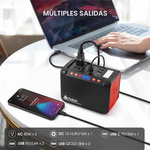 Miniatura 4 de Takki Generador Solar Portátil de 111Wh Estación de Energía con Panel Solar Plegable de 21W, Banco de Energía Cargador Solar de Pico de 120W