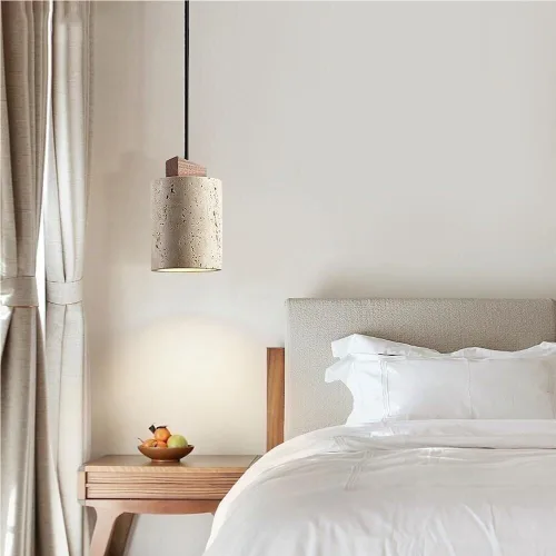 Miniatura 2 de Yellow Travertine Pendant Light Vintage Cylinder Hanging Lamp with E26/E27 Base Japanese Style Solid Wood Chandelier for Kitchen Island Farmhouse