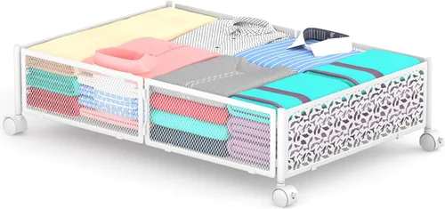 Miniatura 10 de Almacenamiento Debajo de la Cama con Ruedas, Contenedores de Almacenamiento Debajo de la Cama de Metal Calado con Patrón Plegable, Almacenamiento