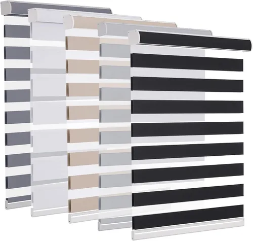 Miniatura 59 de MYshade Persianas enrollables de cebra opacas (85 %) con cordón para ventanas interiores, persianas de doble capa beige para dormitorio, baño, sala