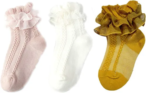 Colorful Childhood Calcetines de encaje con volantes y ojales para bebés y niñas pequeñas, calcetines cortos de doble encaje para recién nacidosbebés