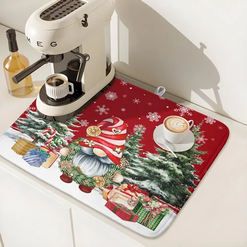Miniatura 7 de Kawani Tapete de secado de platos de gnomo de Navidad para encimera de cocina, gnomos de Navidad, copos de nieve, almohadilla de secado de platos
