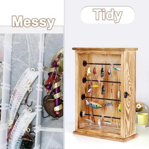 Miniatura 6 de Estuche de almacenamiento de señuelos de pesca, gabinete de pared, caja de aparejos organizador, regalos de pesca para hombres con puerta