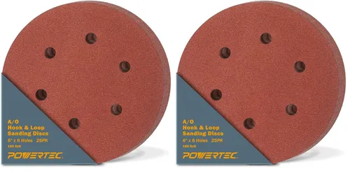 Miniatura 27 de POWERTEC 60 grano, 50 unidades, discos de lijado de 6 pulgadas – Gancho y bucle, almohadillas de lijadora orbital de óxido de aluminio de 6