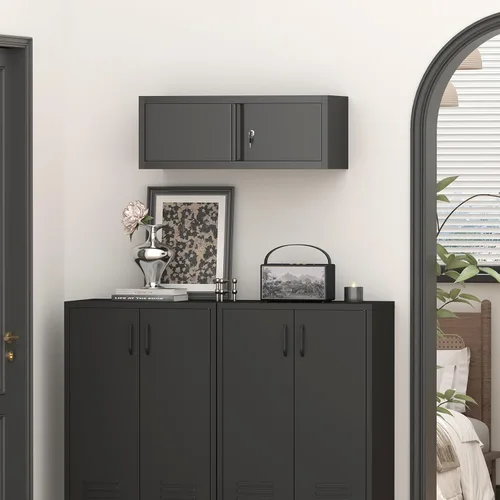 Miniatura 8 de IRONFFICE Locking Cabinet Wall Mounted, Metal Storage Cabinet with Keys, Tool Garage Storage Cabinet with Lockable Doors, Hanging Wall Cabinet for