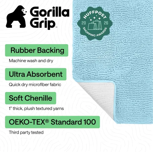 Miniatura 262 de Gorilla Grip - Tapete de baño de felpilla gruesa, suave y absorbente, secado rápido, de microfibra, con reverso de caucho, para piso de ducha, Nube