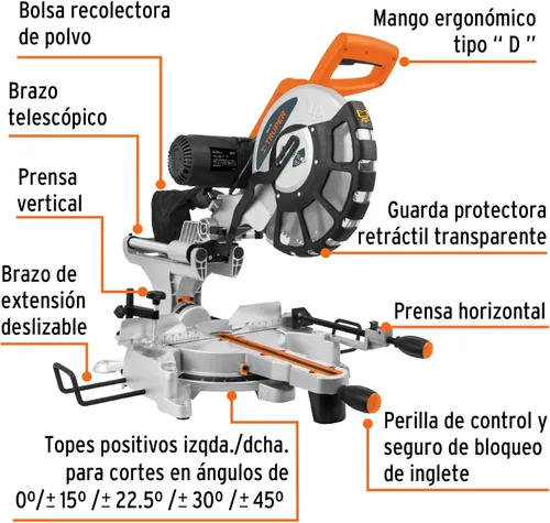 Miniatura 2 de TRUPER SINCO-12X Sierra ingletadora compuesta de doble bisel de 12 pulgadas con línea láser, 2 3/4 HP (hoja de sierra de madera incluida)