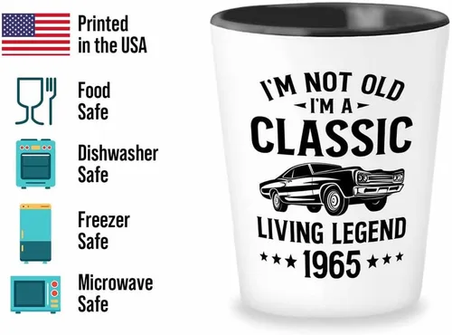 Miniatura 2 de Vaso de chupito para cumpleaños número 58, 1.5 onzas, leyenda de Livlng 1965, nacido en 1965, regalos de autos clásicos de la vieja escuela