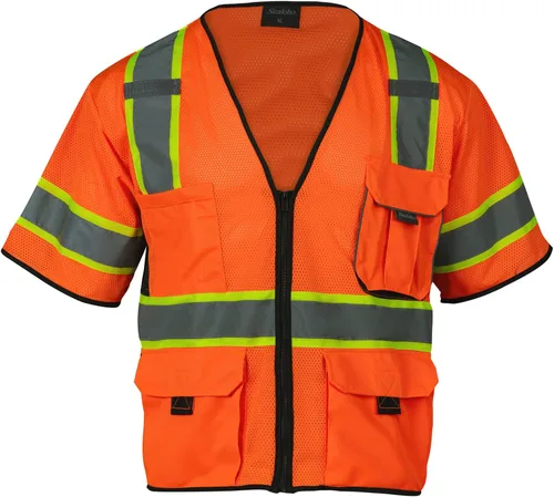 Chaleco de alta visibilidad con bolsillos y cremallera para hombres y mujeres, chaleco de construcción con tiras reflectantes, Hi Vis Clase 3 Naranja