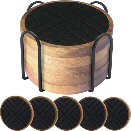 Miniatura 15 de Posavasos de madera para bebidas, juego de 5 posavasos absorbentes, posavasos para bebidas para protección de mesa de café, antideslizantes