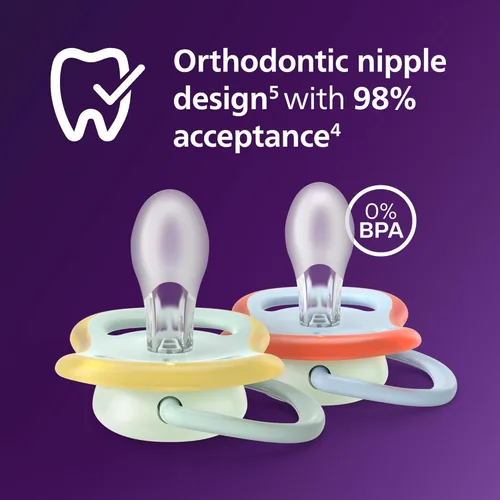 Miniatura 3 de Philips Avent Ultra Air Chupetes nocturnos – Diseño ortodóntico, para bebés de 0 a 6 meses, brillan en la oscuridad, pezón simétrico de silicona Azul