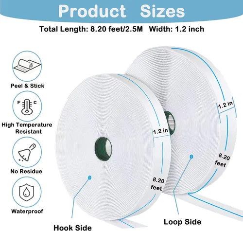 Miniatura 2 de Tiras con adhesivo resistente, 1.2 pulgadas x 8.2 pies, resistentes tiras autoadhesivas de doble cara, rollos de cierre adhesivo de nailon