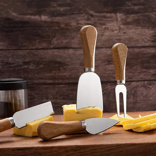 Miniatura 6 de Juego de cuchillos de queso con mango de madera, mini pinzas para servir, cucharas, tenedores, palillos de dientes, banderas para fiesta de Navidad