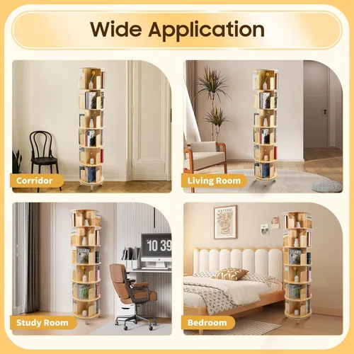 Miniatura 8 de Gdrasuya10 Estantería giratoria de madera de 6 niveles con pantalla de 360 grados, estante de almacenamiento para adultos, estantes multifuncionales