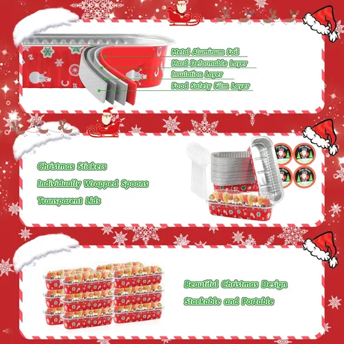 Miniatura 4 de Paquete de 100 mini moldes para pan de Navidad con tapas, mini moldes para pasteles con tapas y cucharas, moldes de papel de aluminio de 6.8 onzas