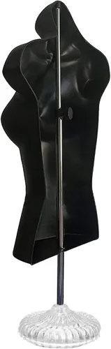 Miniatura 4 de Juego de maniquí negro con espalda hueca masculina y femenina con soportes con poste de metal, tamaños S-M