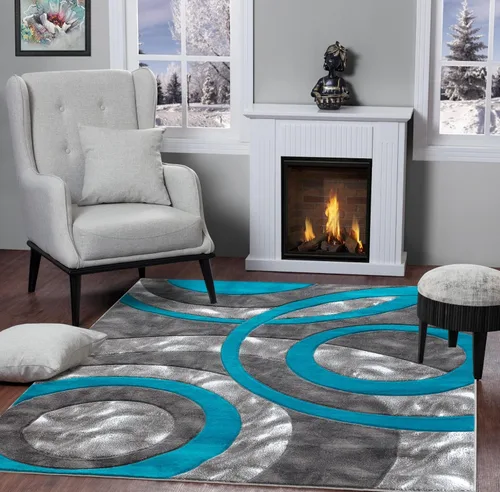 Miniatura 15 de GLORY RUGS Alfombra de área 2x3 marrón, tapete para puerta, círculos modernos, suave, alfombra de piso contemporánea con textura esponjosa