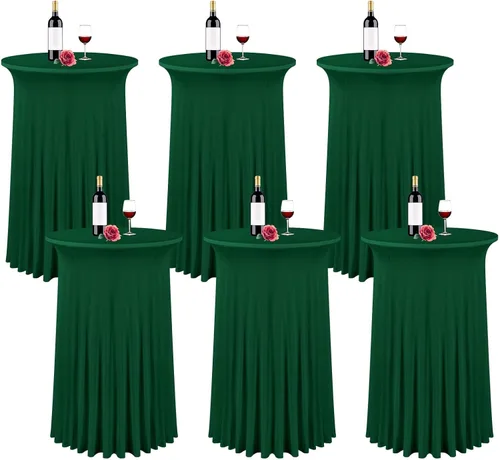 Miniatura 10 de fani Paquete de 6 faldas redondas de 32 x 43 pulgadas, falda de mesa de cóctel de elastano, ajustable con parte superior alta, mantel elástico