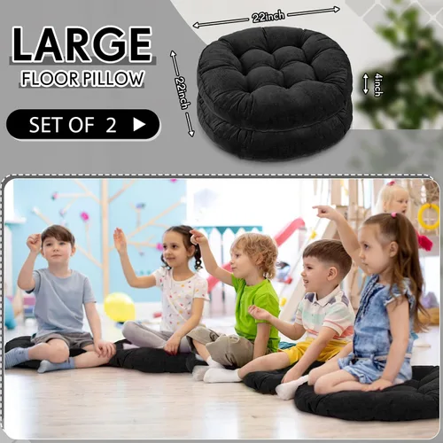 Miniatura 2 de Jerify Cojines de suelo grandes, redondos, cuadrados, grandes para meditación, para el aula, adultos, meditación, picnic, fiesta, asiento, Negro