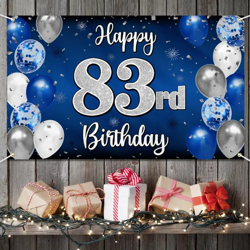 Miniatura 366 de Decoración de feliz cumpleaños 35, globo azul y plateado de 35 años, cartel grande de telón de fondo de cumpleaños, suministros para fiesta de 35th