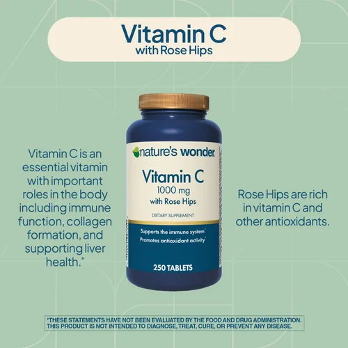 Miniatura 4 de Nature's Wonder Vitamina C 1000 mg con tabletas Rose HIPS para la salud inmunológica, 250 porciones, 250