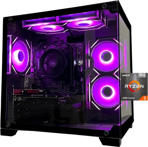 SKYESEV Computadora de escritorio para juegos, AMD Ryzen 5 5600, RTX3050 6GB, 32GB DDR4 RAM y 1TB M.2 NVMe PCle, ventilador ARGB, WiFi, consola de