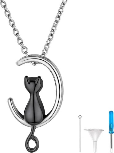 Miniatura 287 de FindChic Collares personalizados con urna para cenizas, barra vertical, gato, luna, reloj de arena, garra de perro, acero inoxidable, chapado en oro