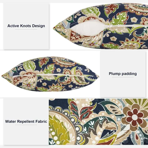 Miniatura 326 de Juego de 2 almohadas para exteriores de 16 x 16 pulgadas, repelentes al agua con interiores, para muebles de patio, hogar, jardín, geometría bohemia