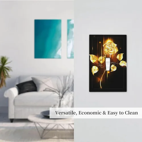 Miniatura 617 de Cubiertas de placa de pared de 3 gang con interruptor de luz de triple palanca, en negro y dorado con esplendor de oro rosa, estampado floral