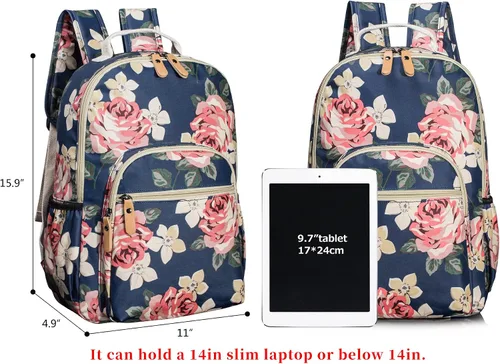 Miniatura 34 de Leaper Mochila para laptop para mujer: linda mochila floral para escuela, universidad, viajes, trabajo, mochila ligera para niños, Negro margarita