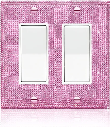 Miniatura 16 de Cubierta de interruptor de luz con brillantes diamantes de imitación azules, cubiertas decorativas de tomacorrientes, placa de pared doble Diamantes